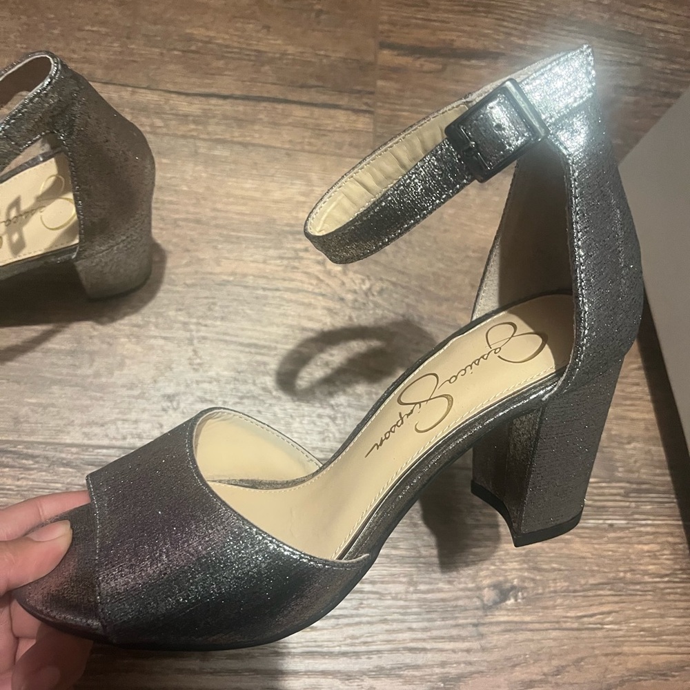 Silver Chunky Heel Open-Toe Sandals